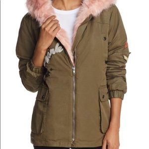 NWT Vintage Havana Faux Fur-Trimmed Patch Jacket